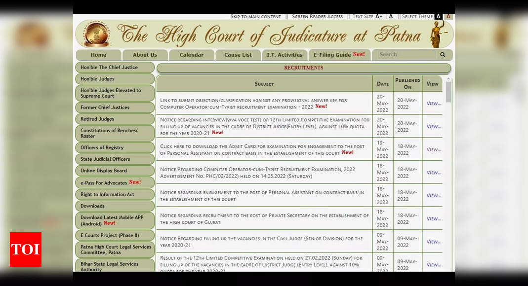 Patna High Court Personal Assistant Admit Card 2022 released @patnahighcourt.gov.in, direct link here – Times of India