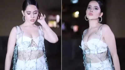 Inside pictures of Urfi Javed's party; actress donned 20kg glass dress