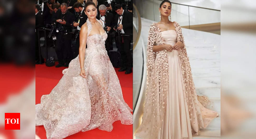 Nargis Fakhri makes a glamorous style statement in an embellished peach gown at Cannes 2022 | Hindi Movie News