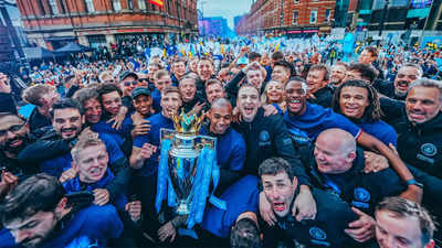 Premier League champions Manchester City paint town blue with open top bus parade