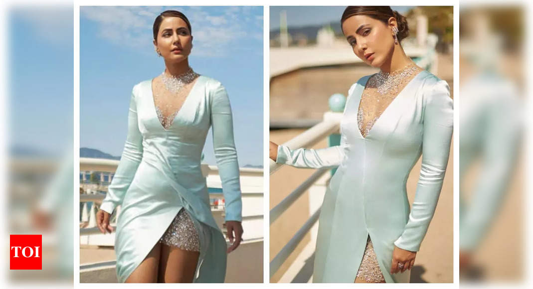 PHOTOS: Hina Khan’s latest look from Cannes in a blue silk dress reminds us of Priyanka Chopra, here’s why! – Times of India