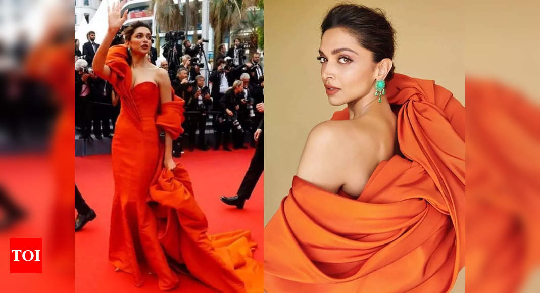 deepika padukone: Deepika Padukone appears breathtaking in an orange robe as she walks the crimson carpet at Cannes 2022 | Hindi Film Information