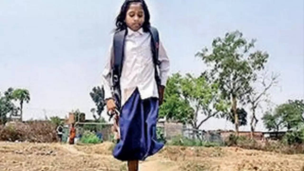 Bihar girl, 10, with one leg hops 1km to school; help pours in as clip goes  viral | India News - Times of India