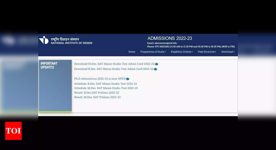 NID DAT 2022: Admit Card Released For B.Des., M.Des. Mains; Direct Link ...