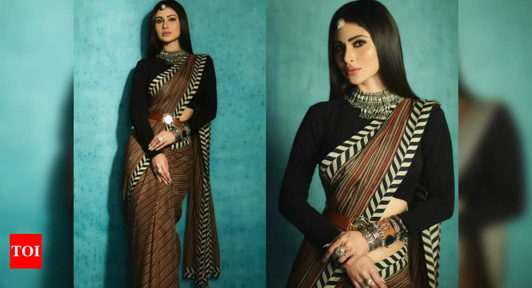 Mouni Roy Raises Heat In A Saree Sans Blouse