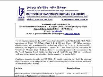 IBPS RRB notification 2022: Registration process begins @ibps.in, check direct link here