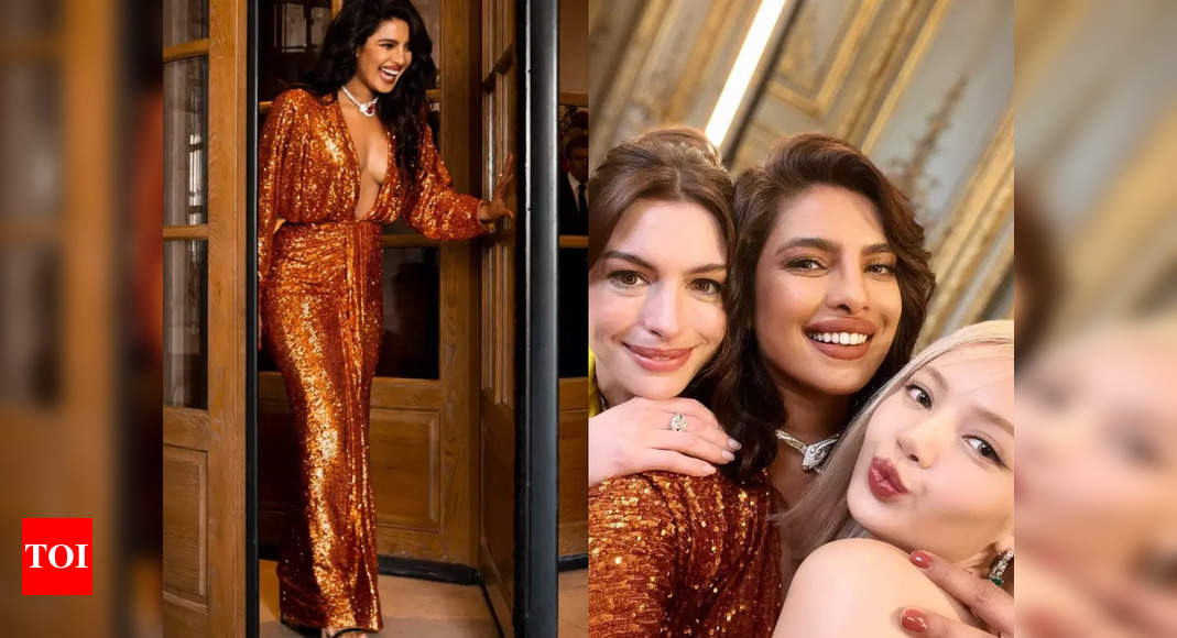 chopra: Priyanka Chopra dazzles in a sequined dress as she poses with Anne Hathaway and BLACKPINK’s Lisa