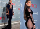 Jennifer Lopez stuns in a Tom Ford dress at the premiere of her documentary