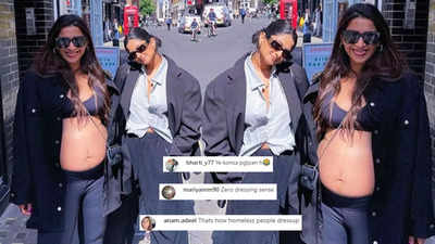 Mom-to-be Sonam Kapoor gets trolled for flaunting her baby bump in unbuttoned shirt, netizens say 'Looks like halwaai wale uncle'