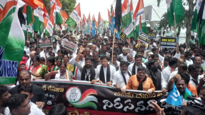 Hyderabad: Congress holds rally to protest against ED notices on Gandhi family