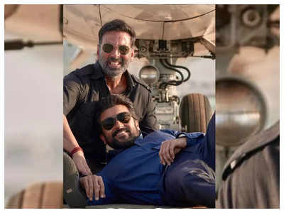 Suriya poses with Akshay Kumar as he shoots for his cameo in the ...