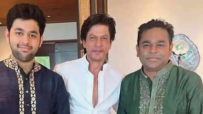 Unseen picture! Shah Rukh Khan poses with AR Rahman & his son at the recent Nayanthara-Vignesh Shivan wedding