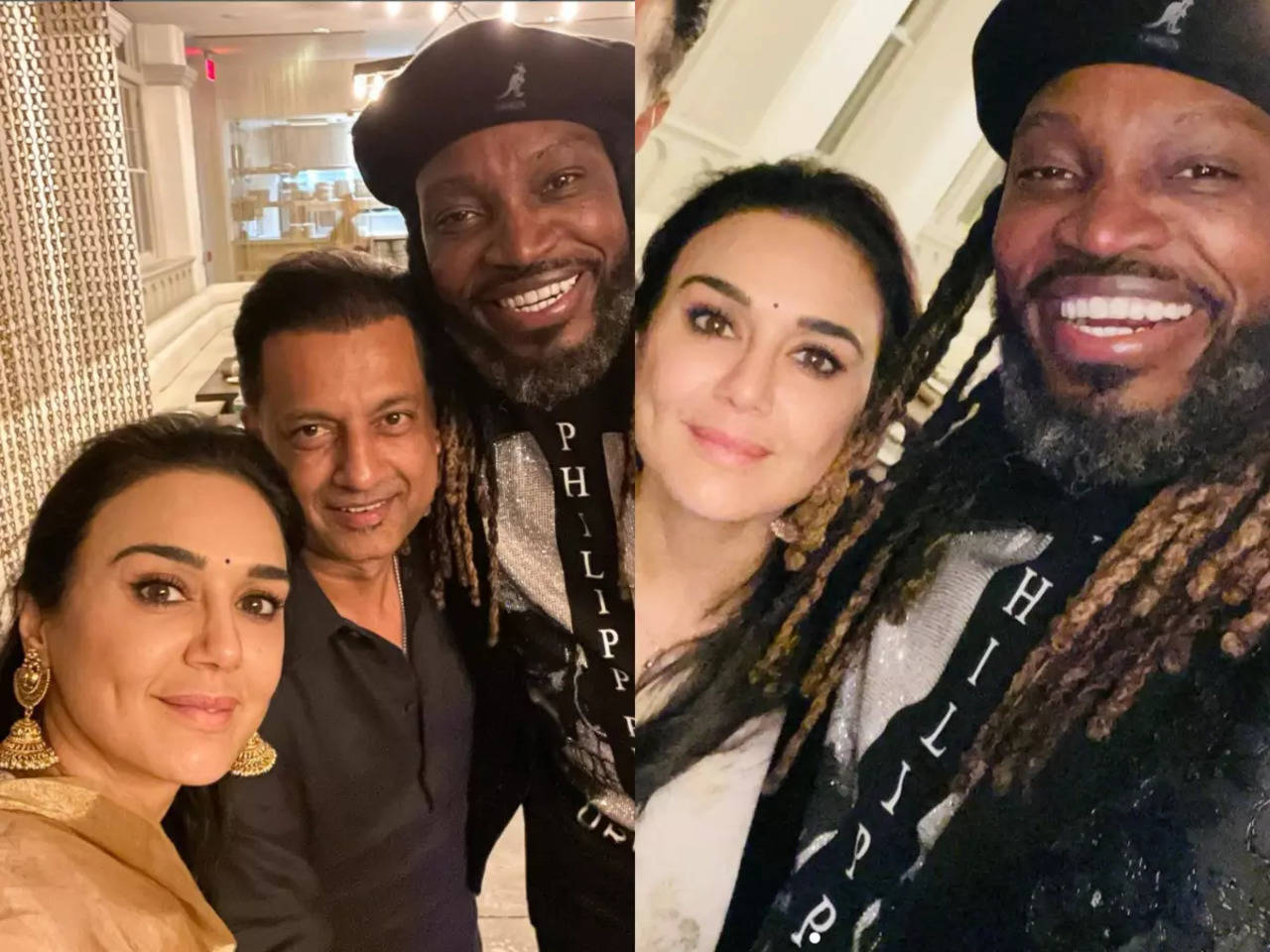 Preity Zinta is all smiles as she bumps into Chris Gayle in U.S.A Hindi Movie News
