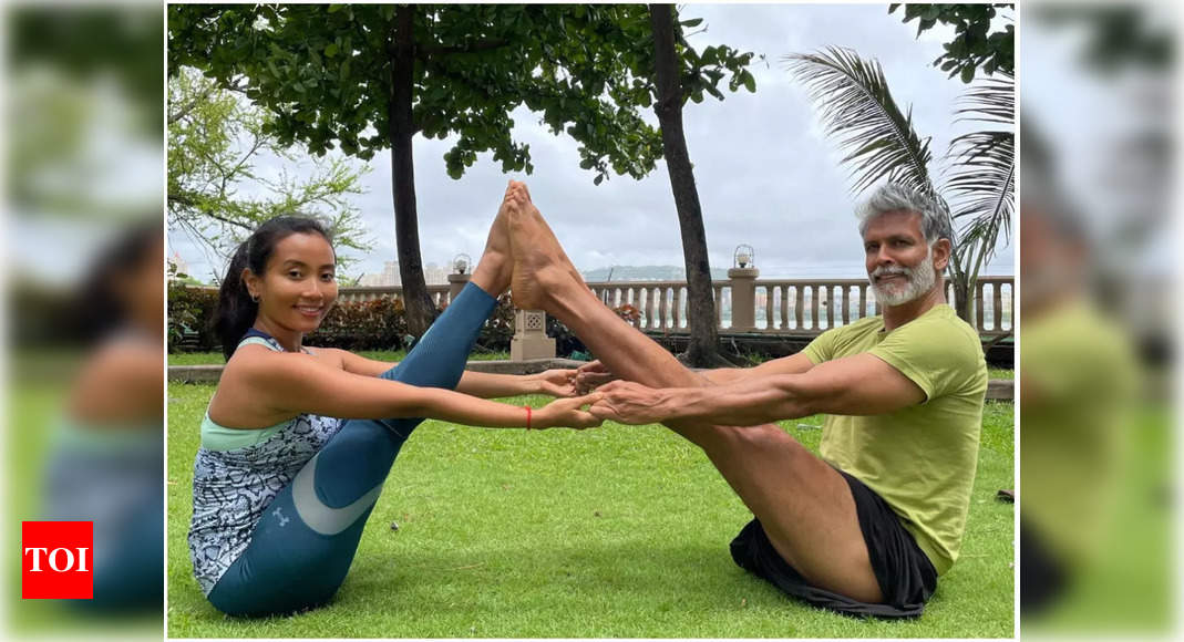 Milind Soman and Ankita Konwar attempt Yoga Asana together | Hindi ...