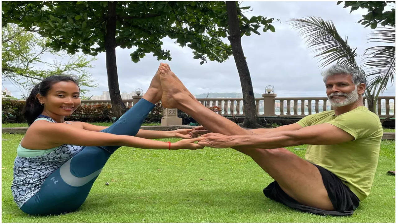 Milind Soman and Ankita Konwar attempt Yoga Asana together