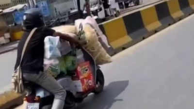 ‘32 gb phone with 31.9 gb data’: Man rides overloaded scooter, Telangana Police reacts