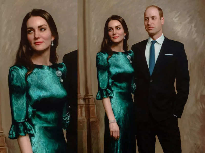 Kate Middleton stuns in an emerald dress in first official portrait with Prince William