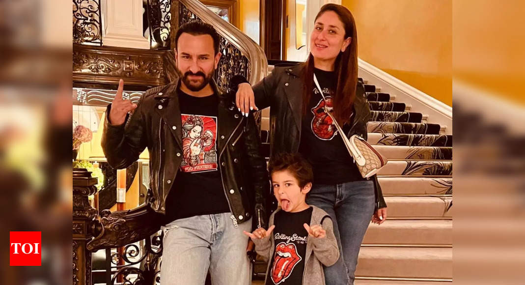 Kareena Kapoor Khan stocks an image with Saif Ali Khan and son Taimur as they attend The Rolling Stones live performance in London | Hindi Film Information