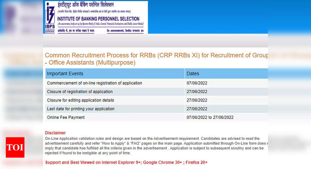 IBPS RRB Registration 2022 Registration process for 8106 posts ends