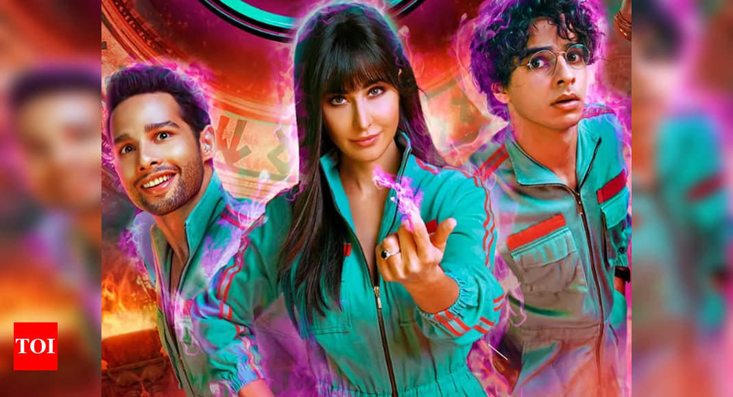 Phone Bhoot: Katrina Kaif, Ishaan Khatter, Siddhant Chaturvedi turn Ghost Busters in first poster; Vicky Kaushal is all hearts as actress reveals 7 October release – Times of India