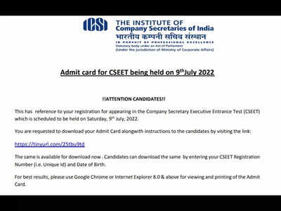 ICSI CSEET 2022 Admit Card released @icsi.edu; check direct link, how to download CSEET July hall ticket