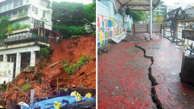 Landslide near upcoming South Bombay building, footpath cracks
