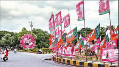 Greater Hyderabad Municipal Corporation turns blind eye as TRS, BJP banners pop up