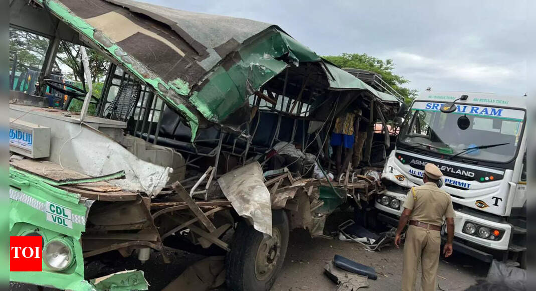 Six die as bus rams truck near Chennai | Chennai News - Times of India
