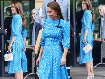 Kate Middleton looks gorgeous in a sustainable blue polka dot dress ...
