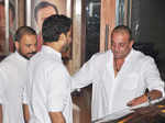 Ash, Abhishek snapped @ Sanju's residence