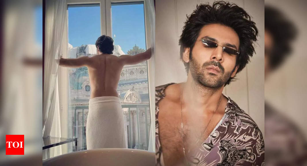 Aayushmann Khurrana drops a shirtless picture with a caption, ‘Where am I?’; Kartik Aaryan replies, ‘Mere Kamre Mein’ | Hindi Movie News