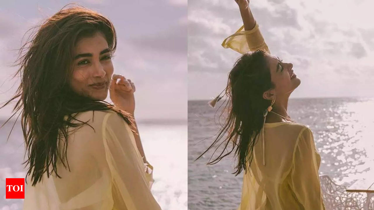 Pooja Hegde sets social media on fire in bikini, sheer shirt set | Hindi  Movie News - Times of India