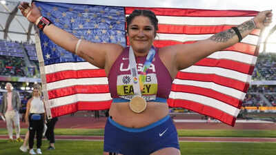 Chase Ealey becomes first US woman to win shot-put gold at World ...