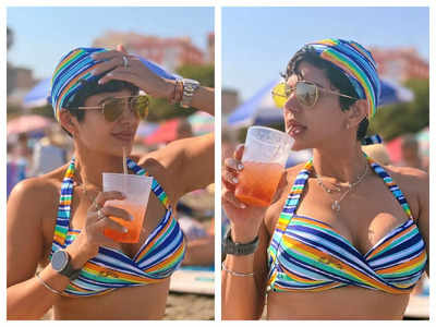 Fans feel Mandira Bedi is 'reverse-ageing' as she stuns in striped bikini in photos from her Spain holiday