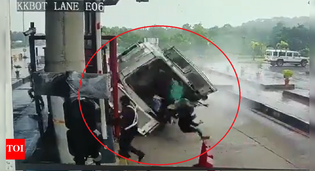 Watch: Speeding ambulance topples in Karnataka, four dead