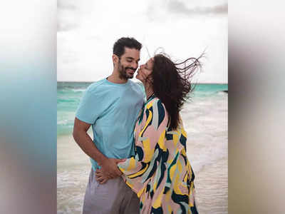 Neha Dhupia gives flying kiss to husband Angad Bedi; see photos