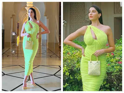 Nora Fatehi looks ultra-glamorous as she stuns in a neon green bodycon ...
