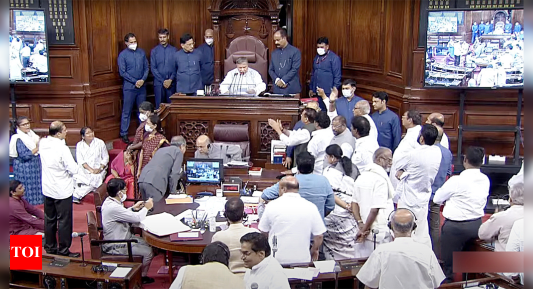 Parliament: Disruption in both Houses, 3 more Rajya Sabha members suspended | India News – Times of India