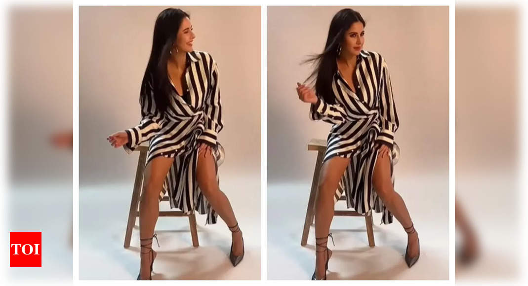 Katrina Kaif stuns in a black-and-white striped dress as she poses for a glamorous photoshoot – WATCH Video – Times of India