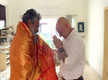 
Anupam Kher welcomes SS Rajamouli with traditional shawl wrapping in Hyderabad
