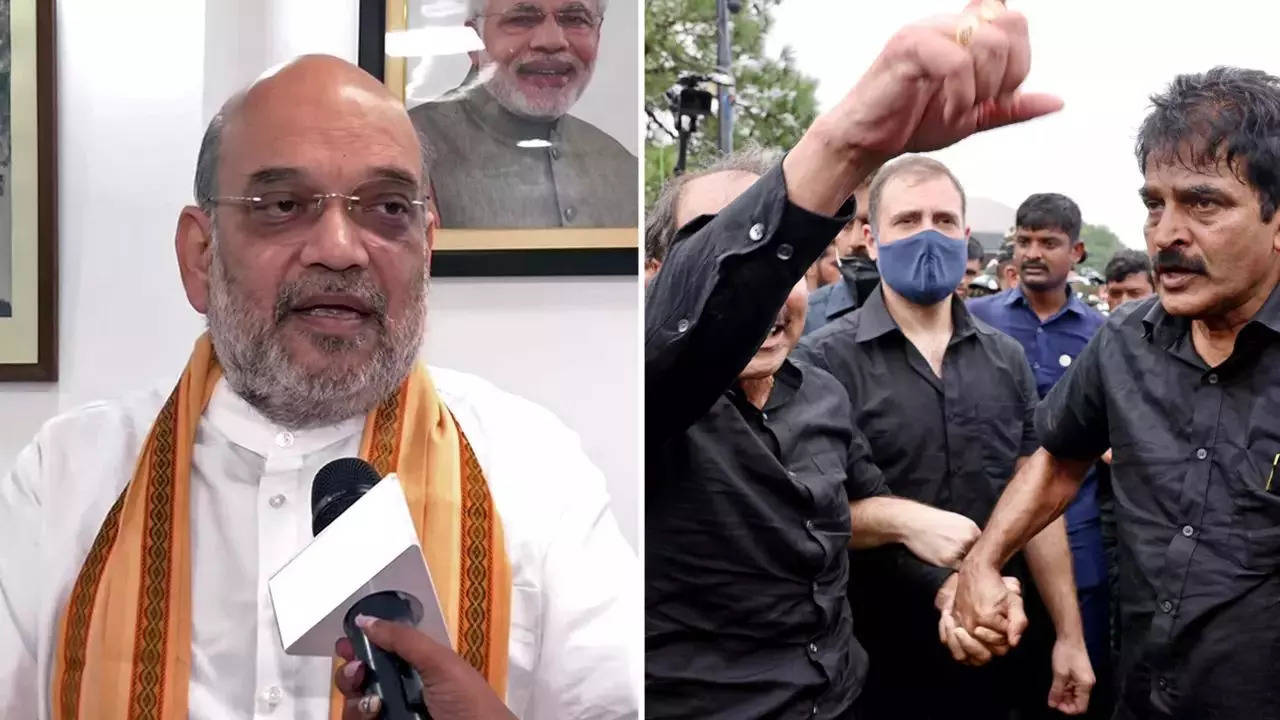Amit Shah: Congress' 'black shirt' stir message against temple | India News  - Times of India