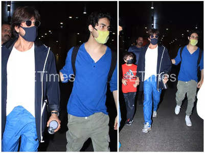 Pics: SRK with Aryan, AbRam at the airport