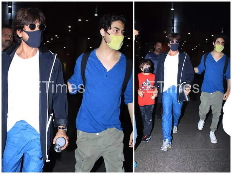 Shah Rukh Khan with son Aryan Khan and AbRam Khan get snapped at the airport - see pics