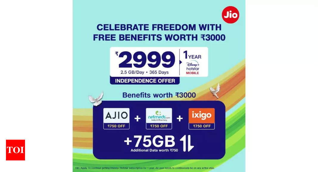 Reliance Jio launches Independence Day plan: Offers 2.5GB per day and free gifts worth Rs 3000 – Times of India