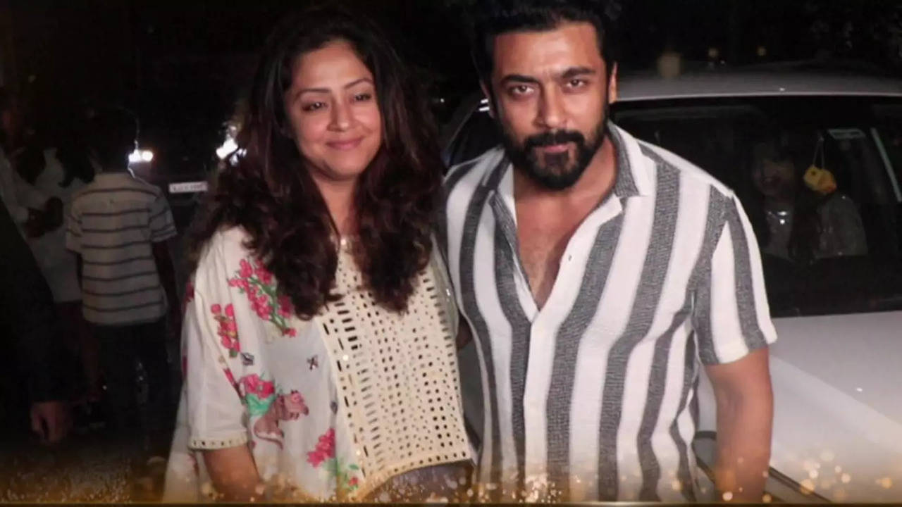 Tamil actor Suriya Sivakumar spotted with wife Jyothika in Mumbai