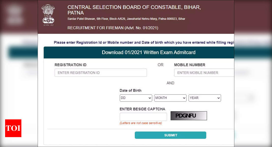 Bihar CSBC Fireman admit card 2022 released at csbc.bih.nic.in; Supplementary exam on August 28 – Times of India