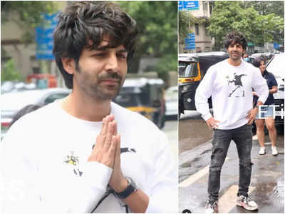 Kartik Aaryan waves at the paparazzi as he gets spotted at Shah Rukh Khan’s office in the suburbs