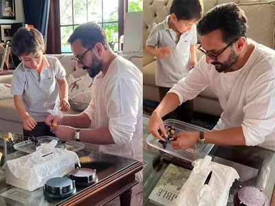 Saif Ali Khan and his son Taimur Ali Khan build rock band stage with recycled paper - Watch video