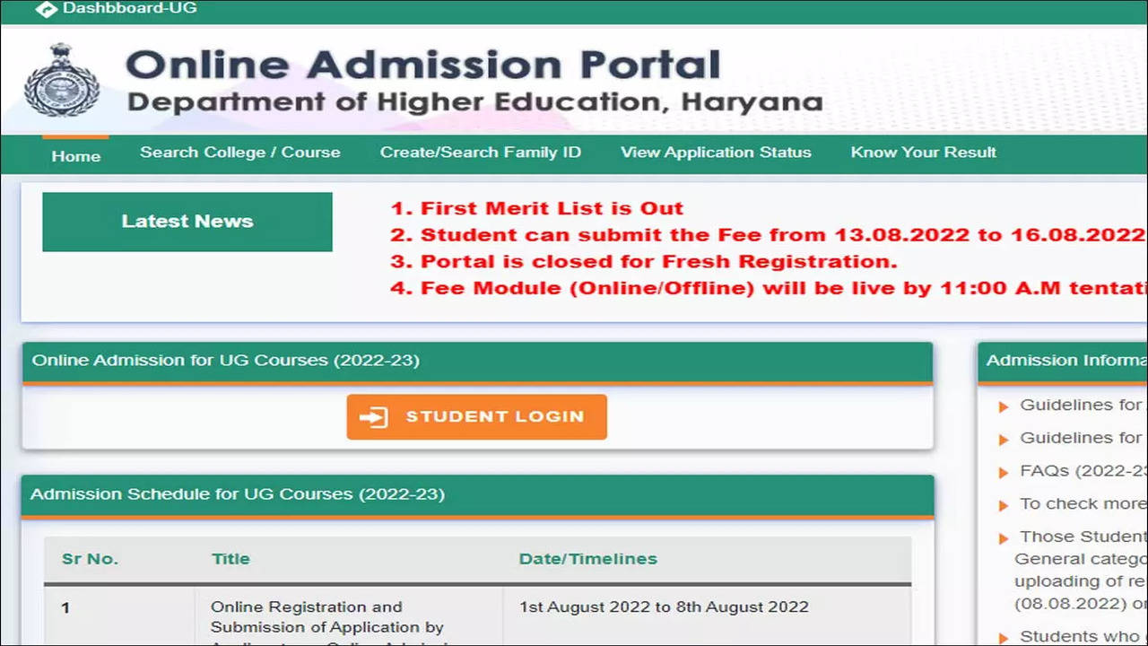 Haryana Ug Admission 1st Merit List 22 Last Date To Pay Fee On Highereduhry Ac In Times Of India