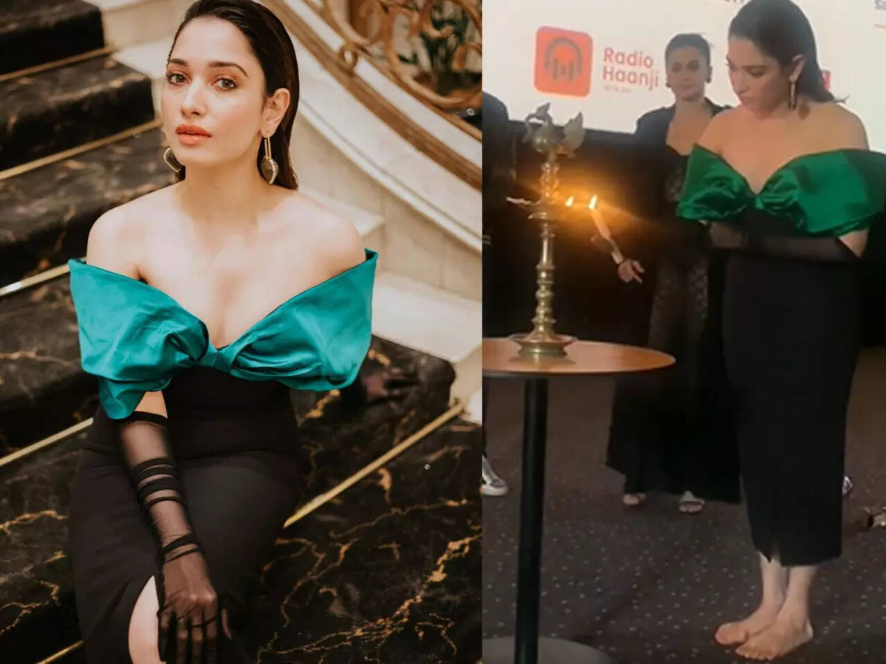 Tamannaah Bhatia leaves netizens impressed as she takes off shoes to light  a diya onstage | Hindi Movie News - Times of India